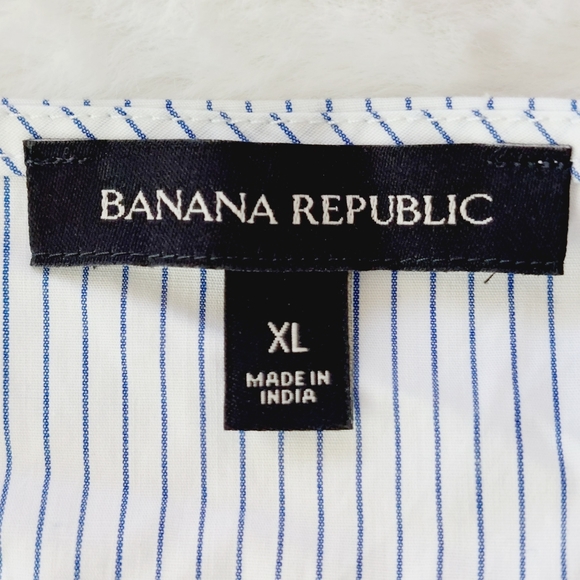 Banana Republic White Blue Fine Stripe Cotton Ruffle Front Sleeveless Top P2540 - Picture 5 of 7